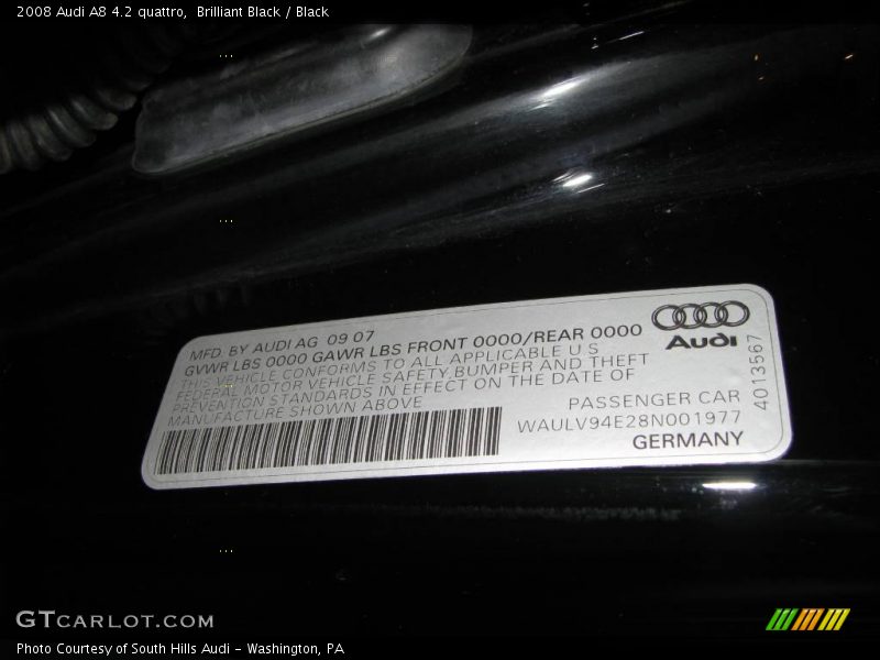 Brilliant Black / Black 2008 Audi A8 4.2 quattro