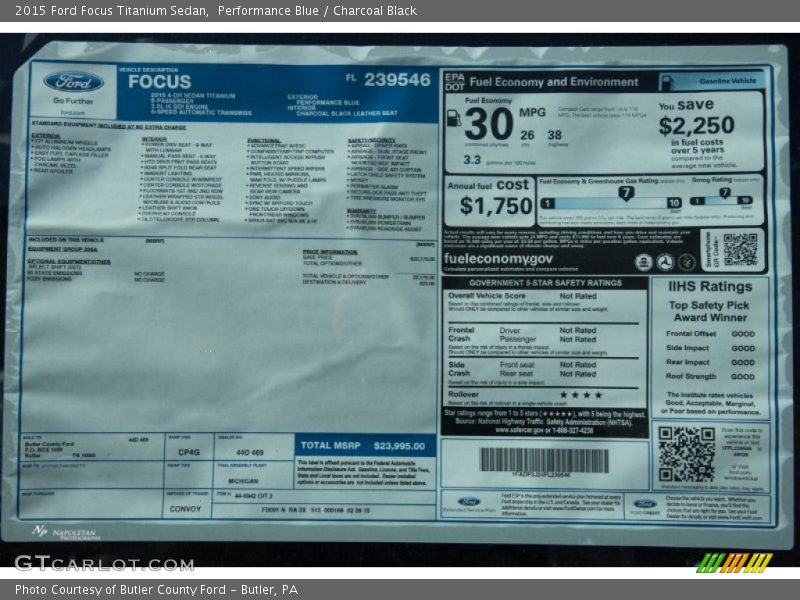 Performance Blue / Charcoal Black 2015 Ford Focus Titanium Sedan