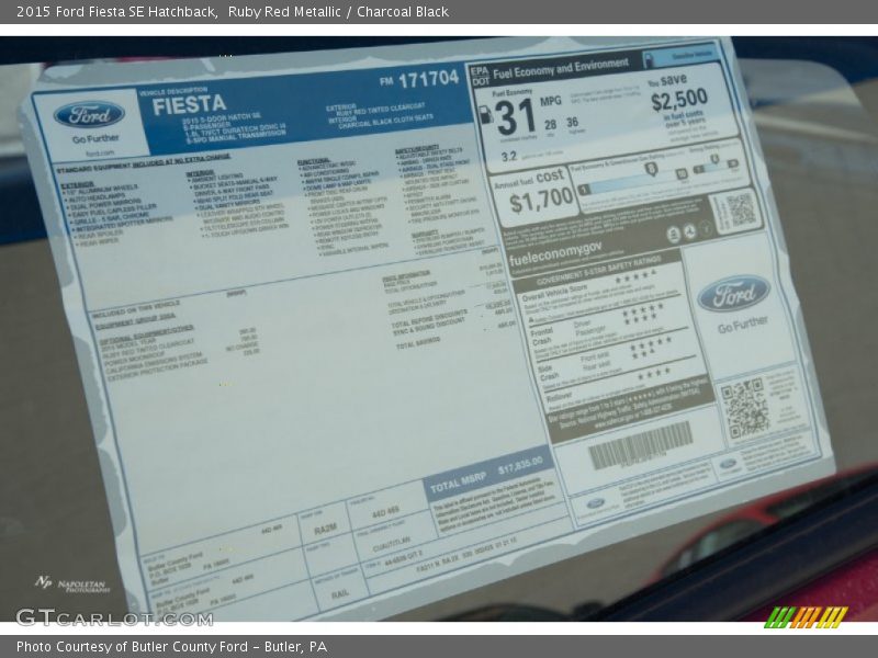 Ruby Red Metallic / Charcoal Black 2015 Ford Fiesta SE Hatchback