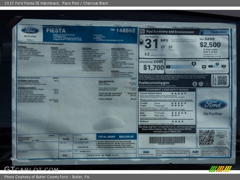 Race Red / Charcoal Black 2015 Ford Fiesta SE Hatchback