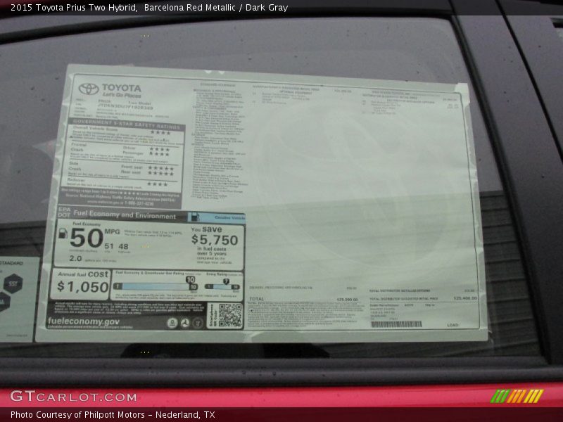 Barcelona Red Metallic / Dark Gray 2015 Toyota Prius Two Hybrid