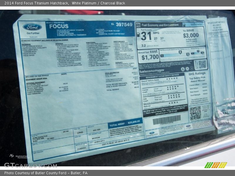 White Platinum / Charcoal Black 2014 Ford Focus Titanium Hatchback