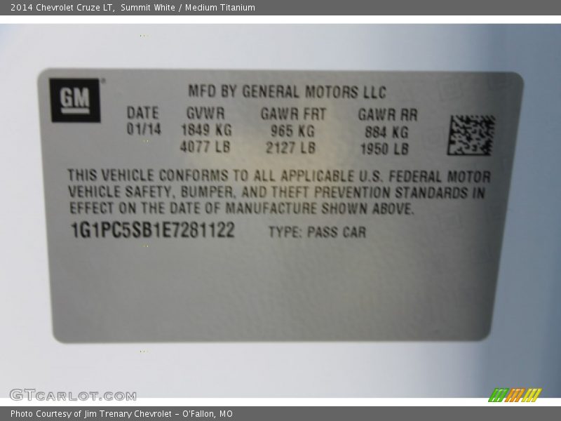 Summit White / Medium Titanium 2014 Chevrolet Cruze LT