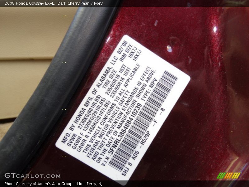 Dark Cherry Pearl / Ivory 2008 Honda Odyssey EX-L