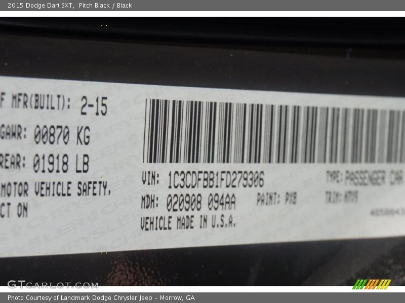 Pitch Black / Black 2015 Dodge Dart SXT