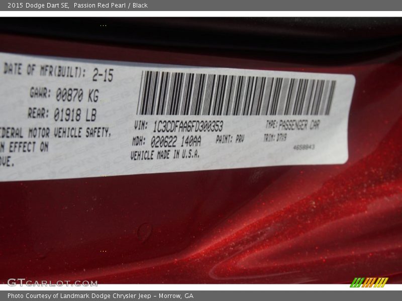Passion Red Pearl / Black 2015 Dodge Dart SE