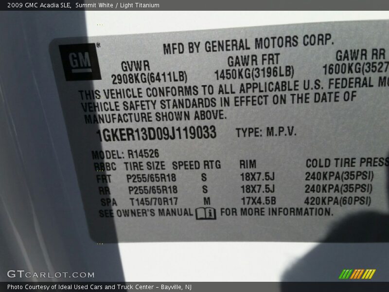 Summit White / Light Titanium 2009 GMC Acadia SLE