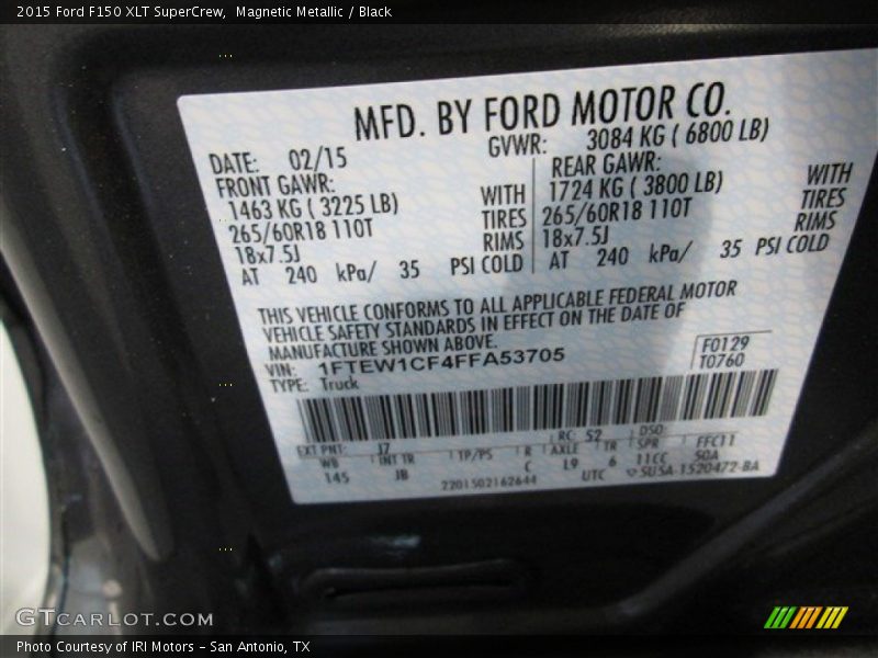 Magnetic Metallic / Black 2015 Ford F150 XLT SuperCrew