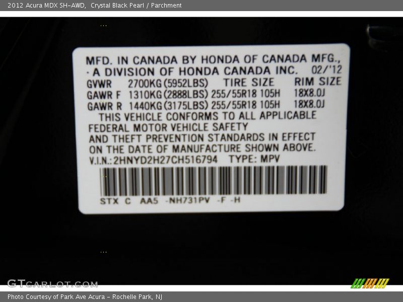 Crystal Black Pearl / Parchment 2012 Acura MDX SH-AWD