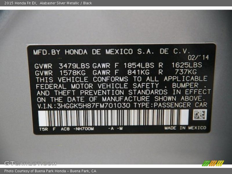 Alabaster Silver Metallic / Black 2015 Honda Fit EX