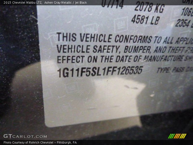 Ashen Gray Metallic / Jet Black 2015 Chevrolet Malibu LTZ