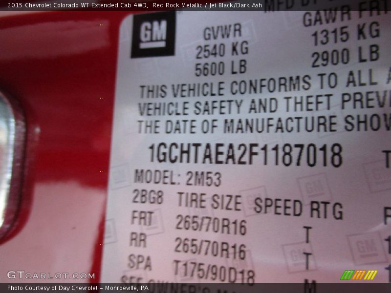 Red Rock Metallic / Jet Black/Dark Ash 2015 Chevrolet Colorado WT Extended Cab 4WD
