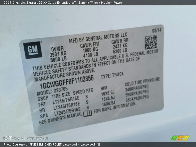Summit White / Medium Pewter 2015 Chevrolet Express 2500 Cargo Extended WT