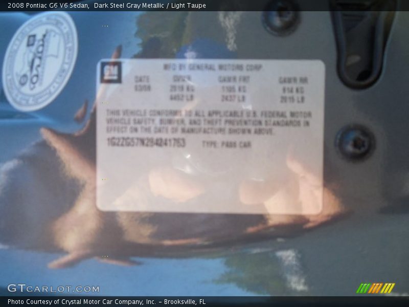 Dark Steel Gray Metallic / Light Taupe 2008 Pontiac G6 V6 Sedan