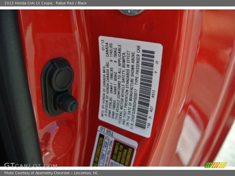 Rallye Red / Black 2013 Honda Civic LX Coupe