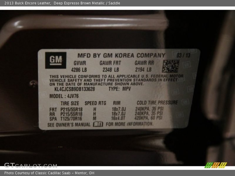 Deep Espresso Brown Metallic / Saddle 2013 Buick Encore Leather