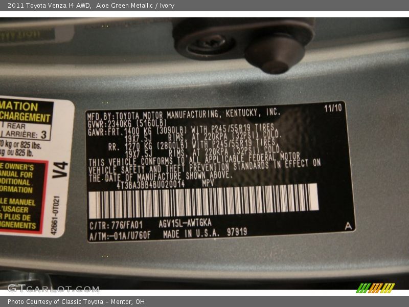 Aloe Green Metallic / Ivory 2011 Toyota Venza I4 AWD