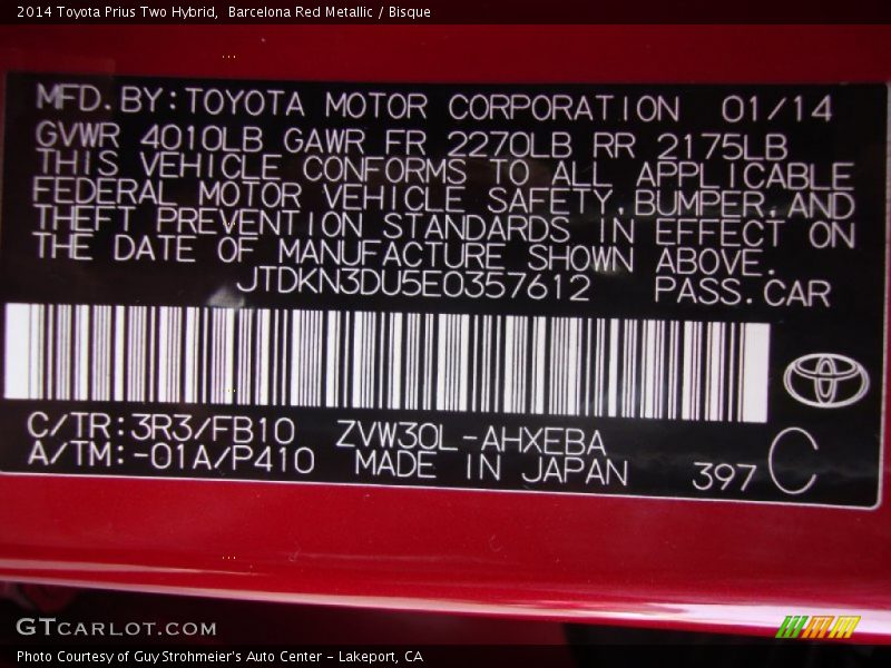 Barcelona Red Metallic / Bisque 2014 Toyota Prius Two Hybrid