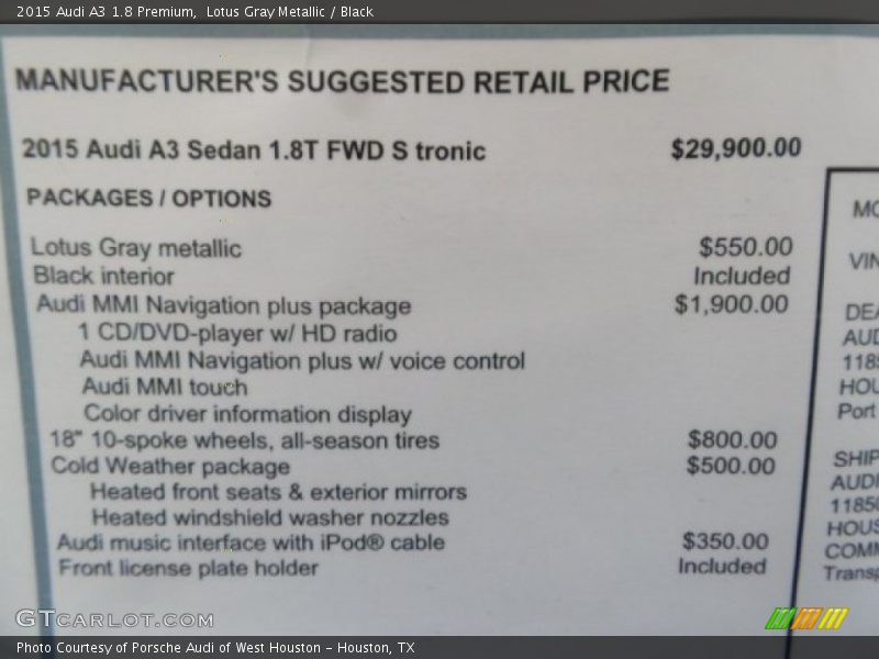 Lotus Gray Metallic / Black 2015 Audi A3 1.8 Premium