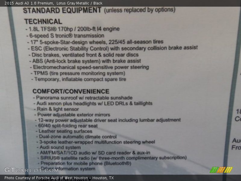 Lotus Gray Metallic / Black 2015 Audi A3 1.8 Premium