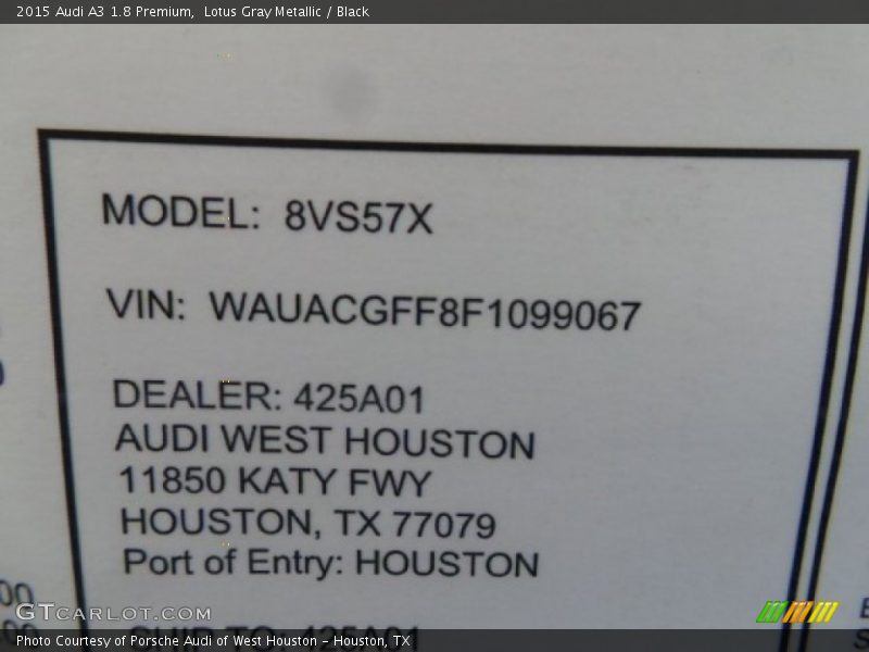 Lotus Gray Metallic / Black 2015 Audi A3 1.8 Premium