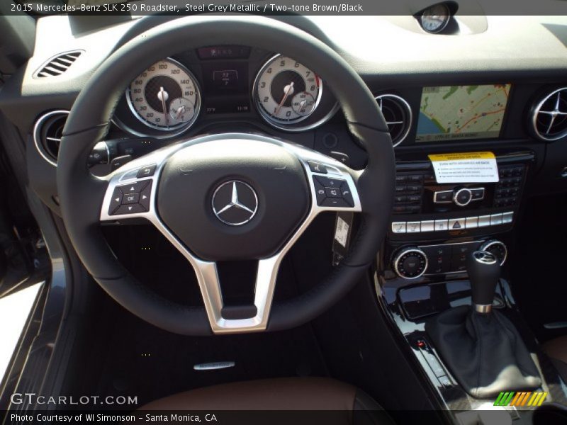 Steel Grey Metallic / Two-tone Brown/Black 2015 Mercedes-Benz SLK 250 Roadster