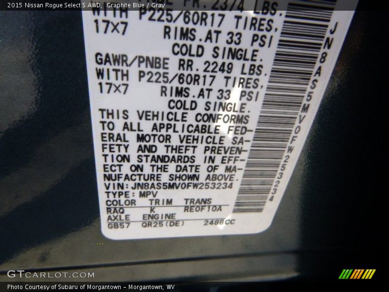 Graphite Blue / Gray 2015 Nissan Rogue Select S AWD