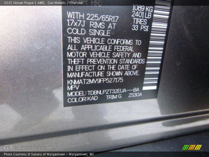 Gun Metallic / Charcoal 2015 Nissan Rogue S AWD