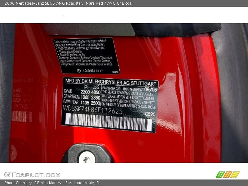 2006 SL 55 AMG Roadster Mars Red Color Code 590
