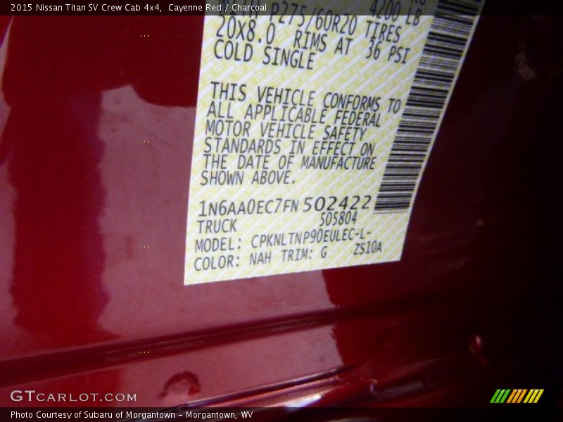 2015 Titan SV Crew Cab 4x4 Cayenne Red Color Code NAH
