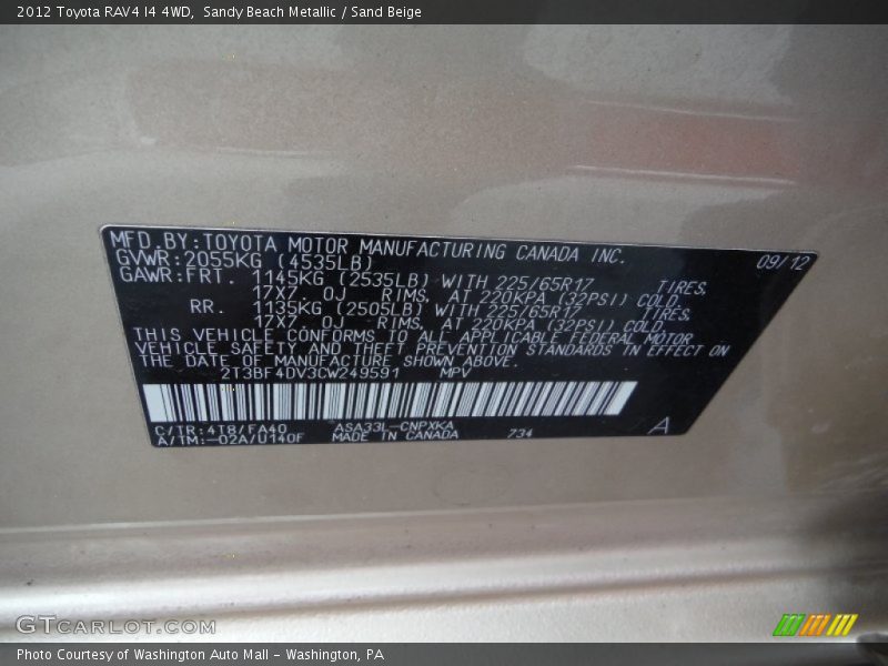 Sandy Beach Metallic / Sand Beige 2012 Toyota RAV4 I4 4WD