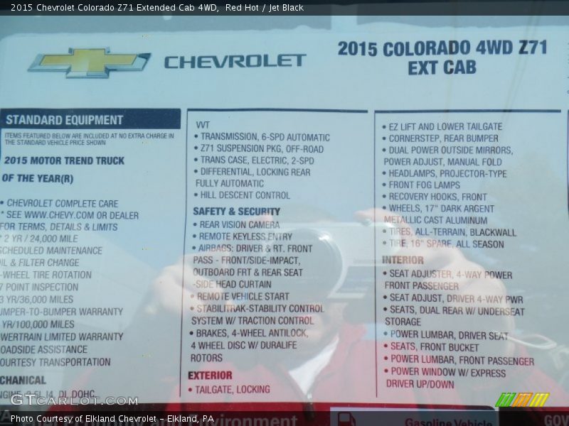  2015 Colorado Z71 Extended Cab 4WD Window Sticker