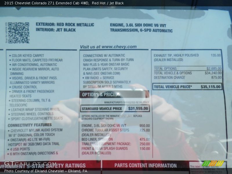  2015 Colorado Z71 Extended Cab 4WD Window Sticker