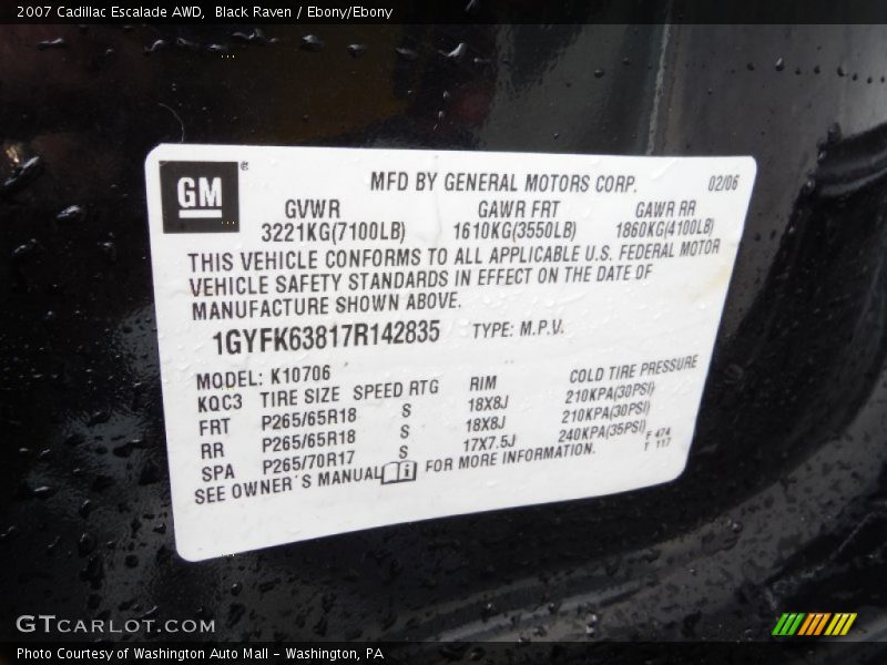 Black Raven / Ebony/Ebony 2007 Cadillac Escalade AWD