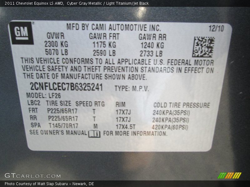 Cyber Gray Metallic / Light Titanium/Jet Black 2011 Chevrolet Equinox LS AWD