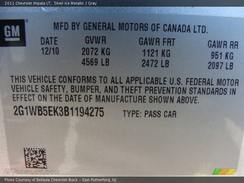 Silver Ice Metallic / Gray 2011 Chevrolet Impala LT