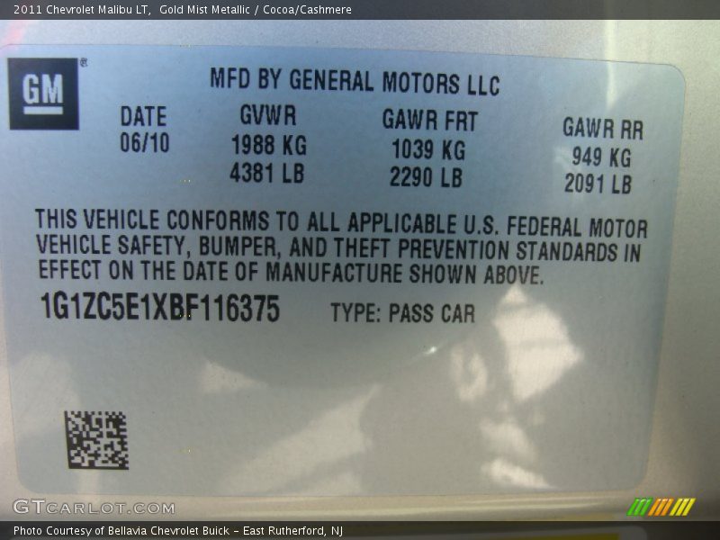 Gold Mist Metallic / Cocoa/Cashmere 2011 Chevrolet Malibu LT