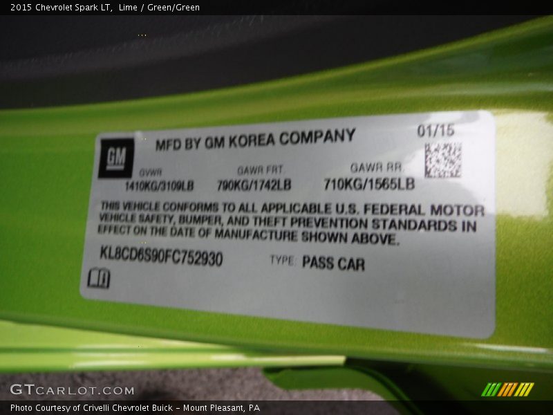 Lime / Green/Green 2015 Chevrolet Spark LT