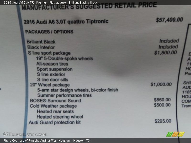  2016 A6 3.0 TFSI Premium Plus quattro Window Sticker