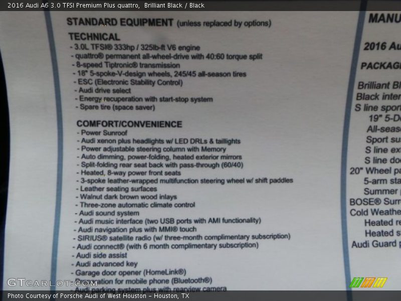  2016 A6 3.0 TFSI Premium Plus quattro Window Sticker