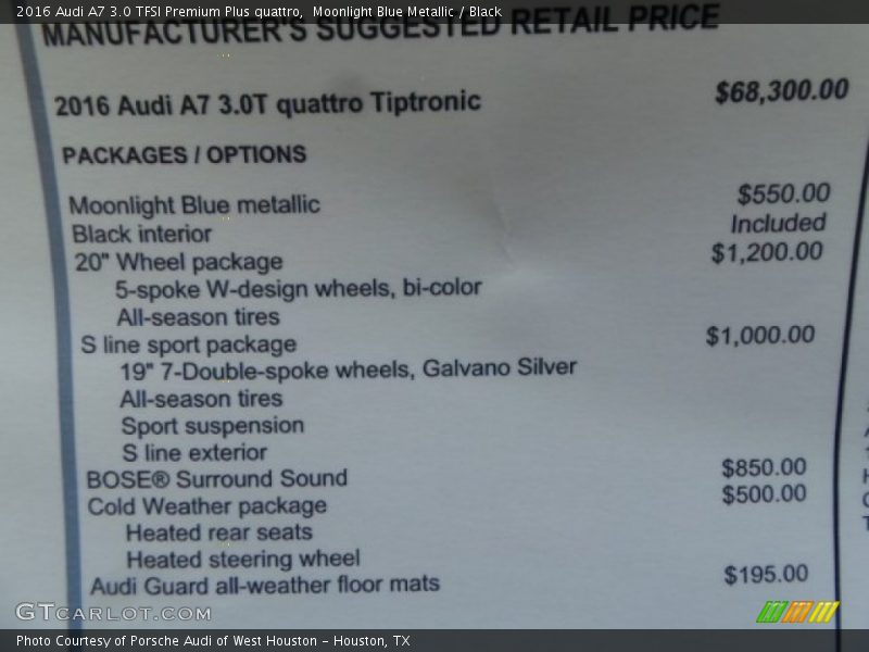  2016 A7 3.0 TFSI Premium Plus quattro Window Sticker