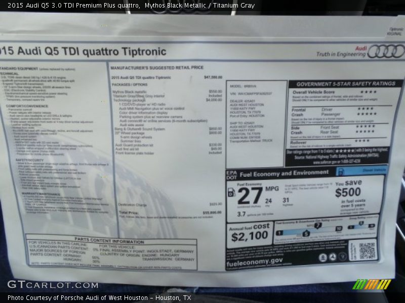 Mythos Black Metallic / Titanium Gray 2015 Audi Q5 3.0 TDI Premium Plus quattro