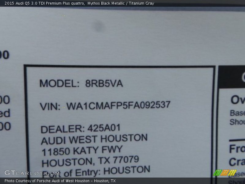 Mythos Black Metallic / Titanium Gray 2015 Audi Q5 3.0 TDI Premium Plus quattro