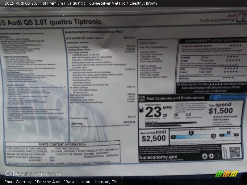 Cuvee Silver Metallic / Chestnut Brown 2015 Audi Q5 2.0 TFSI Premium Plus quattro