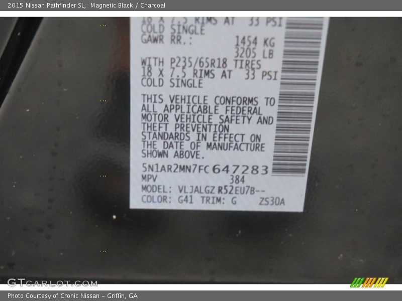 2015 Pathfinder SL Magnetic Black Color Code G41