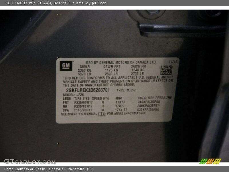 Atlantis Blue Metallic / Jet Black 2013 GMC Terrain SLE AWD