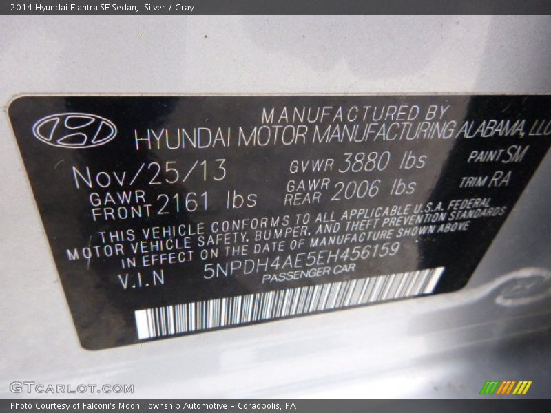 Silver / Gray 2014 Hyundai Elantra SE Sedan