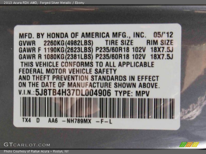 Forged Silver Metallic / Ebony 2013 Acura RDX AWD