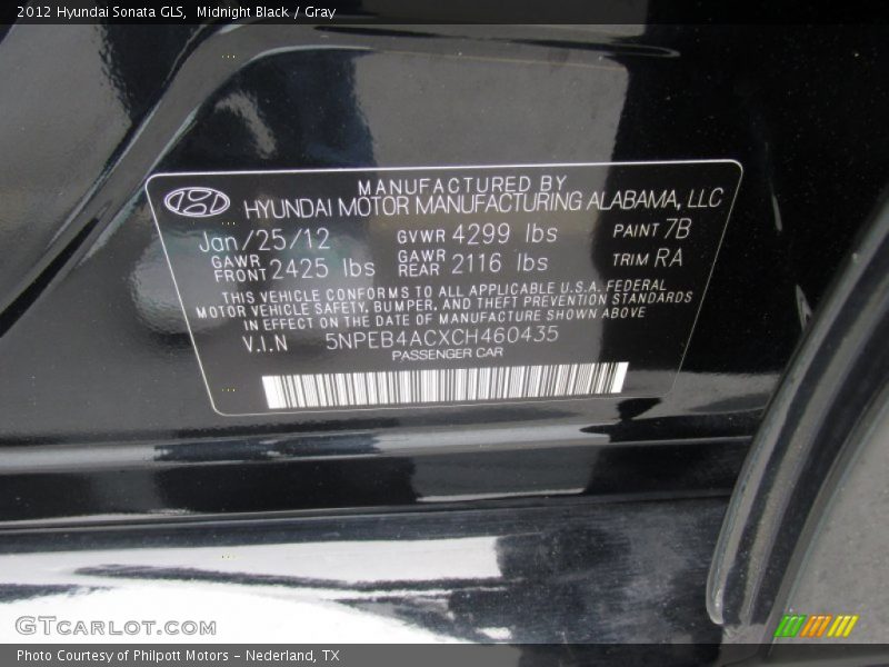 Midnight Black / Gray 2012 Hyundai Sonata GLS