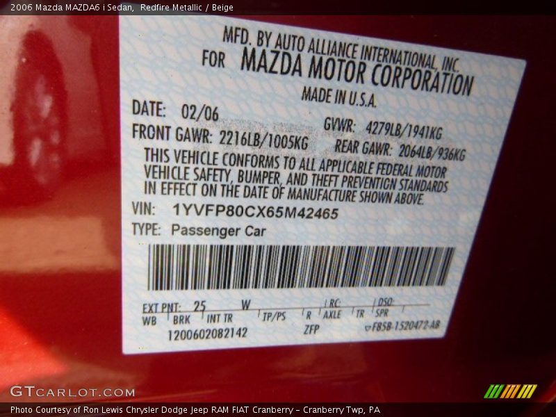 Redfire Metallic / Beige 2006 Mazda MAZDA6 i Sedan